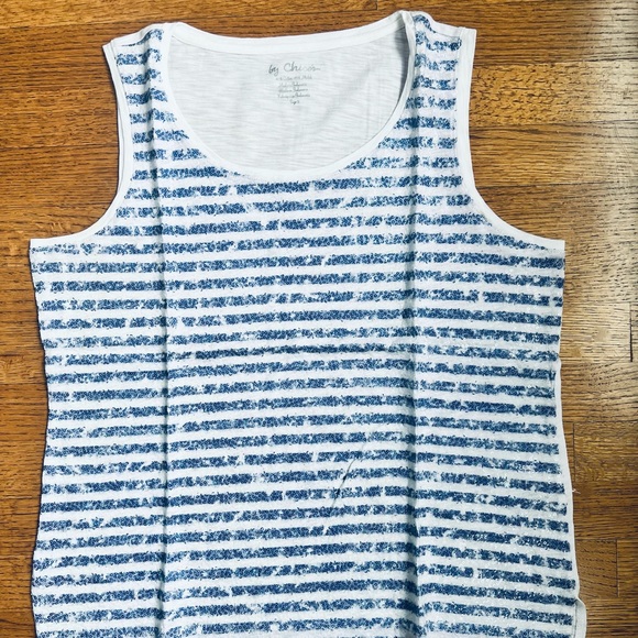 Chico's Tops - CHICOS White w/Perwinkle Stripe Sequin Tank